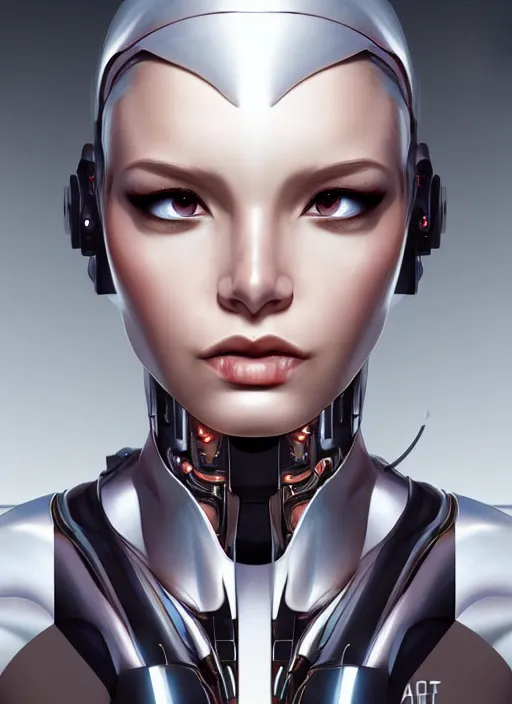 Image similar to portrait of a cyborg woman by Artgerm, (((((face turns left))))) ((((face turns right)))), eyes closed , biomechanical, hyper detailled, trending on artstation