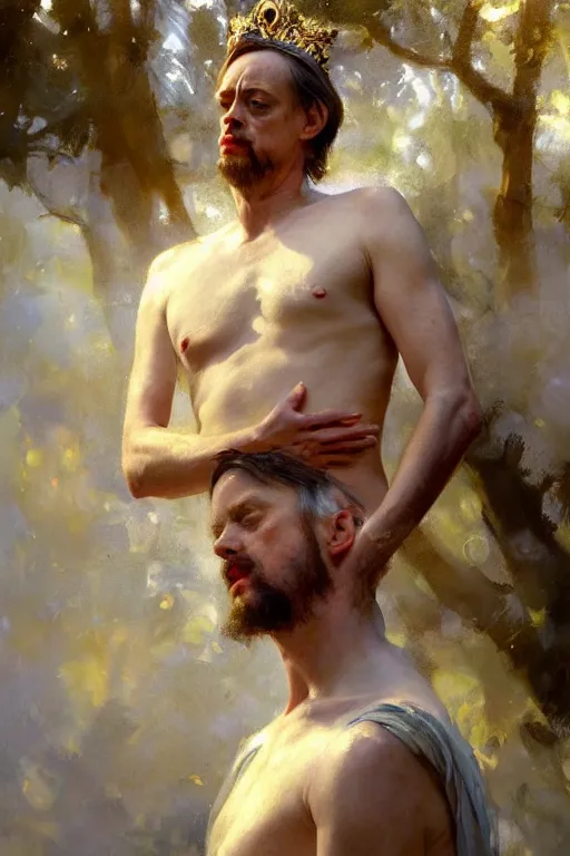 Image similar to beautiful detailed expressive impressionistic oil painting portrait of ancient roman god emperor steve buscemi levitating in angelic pose wearing the civic crown, art by anders zorn, wonderful masterpiece by greg rutkowski, expressive brush strokes, beautiful cinematic light, american romanticism by greg manchess, jessica rossier