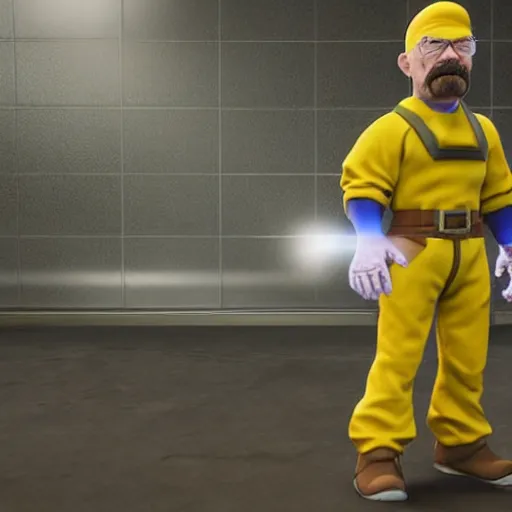 Image similar to walter white in super smash brothers, unreal engine 5, dslr, award winning, 8 k, octane beautifully detailed render, cold lighting, cinematic lighting, detailed photo, masterpiece, volumetric lighting, ultra realistic, highly detailed, high quality, lossless, photorealistic, trending,
