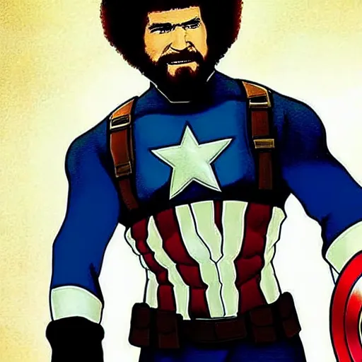 Image similar to Bob Ross as Captain America