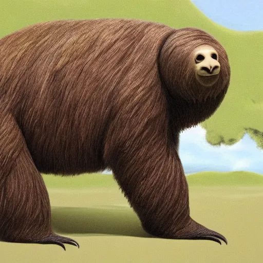 Prompt: a giant ground sloth walking