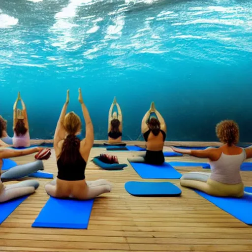 Prompt: photo of mermaid yoga classes, very very detailed,