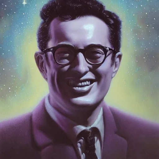 Image similar to UHD tonalism cosmic painting of Buddy Holly, by Antonio Caparo and Ferdinand Knab and Greg Rutkowski, UHD, photorealistic, trending on artstation, trending on deviantart