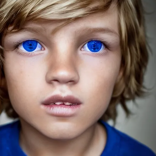 Prompt: a photo of a boy with blonde hair and blue eyes, extremely photorealistic and real eyes, detailed facial structure
