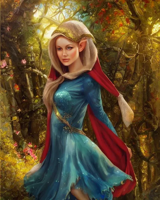 Prompt: a beautiful elf princess, oil painting, by laura sava