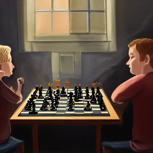 Image similar to a still of queens gambit ( 2 0 2 0 ) chess, matt painting