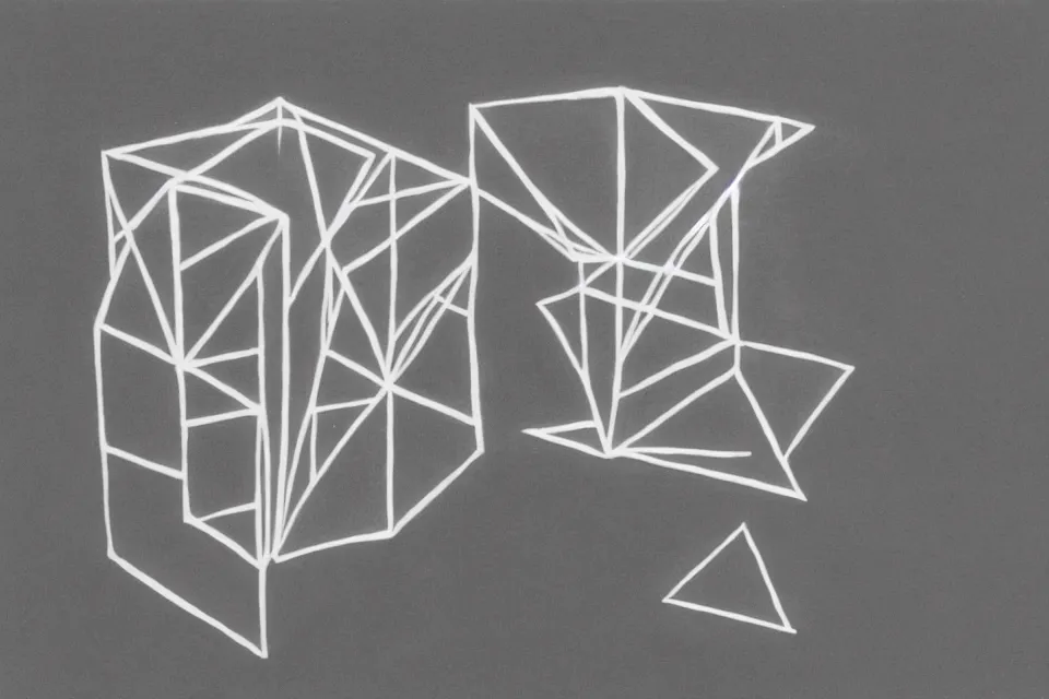 Prompt: geometric anamorphic drawing of a tesseract, by birdo, alex maksiov and john pugh