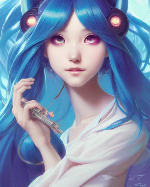 Prompt: portrait of disney hatsune miku, intricate, elegant, highly detailed, digital painting, artstation, concept art, smooth, sharp focus, illustration, art by artgerm and greg rutkowski and alphonse mucha and uang guangjian and gil elvgren and sachin teng and wlop!!!, symmetry!!