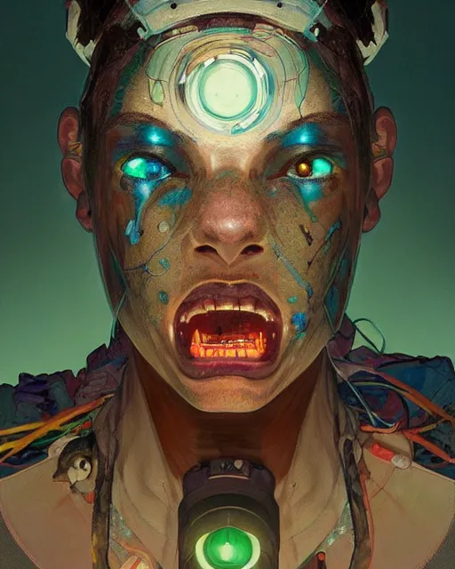 Image similar to portrait of a patchwork boy, bioluminescent, wires, horror, asymmetrical art, highly detailed, concept art, cinematic, hyperrealism, epic, art by stanley lau and artgerm and magali villeneuve and alphonse mucha and pixar, artstation, octane render, cgsociety