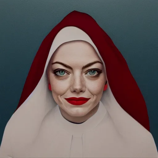 Prompt: portrait of emma stone dressed as a nun, hyper detailed, award winning