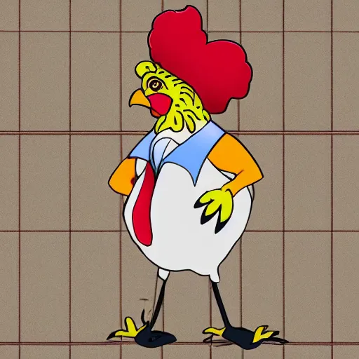 Image similar to chicken wearing prisioner clothes