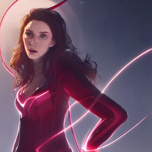 Image similar to movie still of scarlet witch creating a barrier around herself, photorealistic art style, futurism aesthetic, artstation, cgsociety contest winner