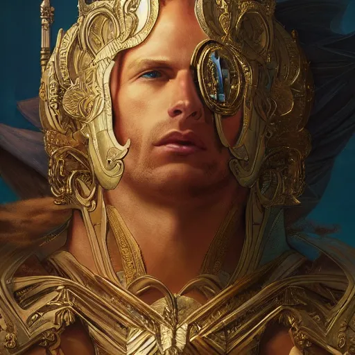 Prompt: portrait of nick bostrom as a heavenly god, full body, muscular, fantasy, intricate, elegant, highly detailed, digital painting, artstation, concept art, matte painting, sharp focus, illustration, art by artgerm and greg rutkowski and alphonse mucha