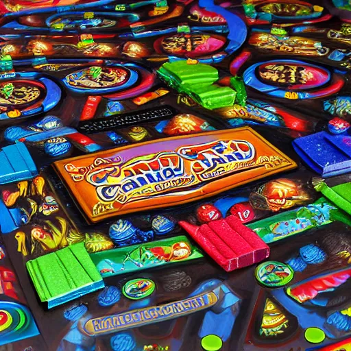 Prompt: candy Land board game by h.r. Giger, product photo, colorful, detailed, 4k