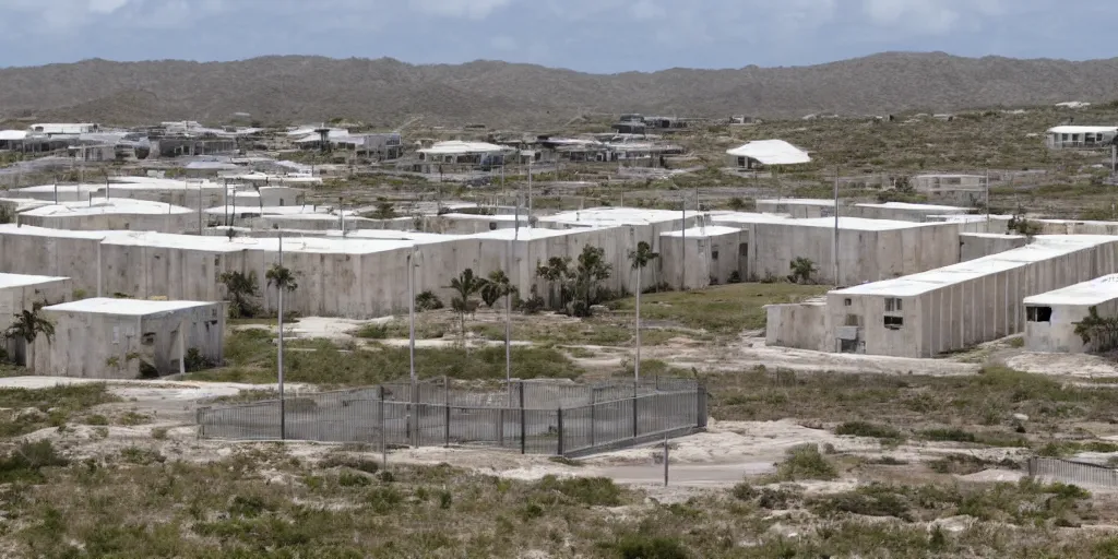 Prompt: buildings at guantanamo bay prison, no army