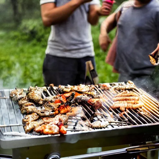 Image similar to a barbecue with insects and strange creatures