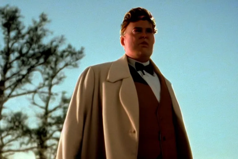 Image similar to cinematic still of chubby clean-shaven white man in Casper (1995), XF IQ4, f/1.4, ISO 200, 1/160s, 8K, RAW, dramatic lighting, symmetrical balance, in-frame