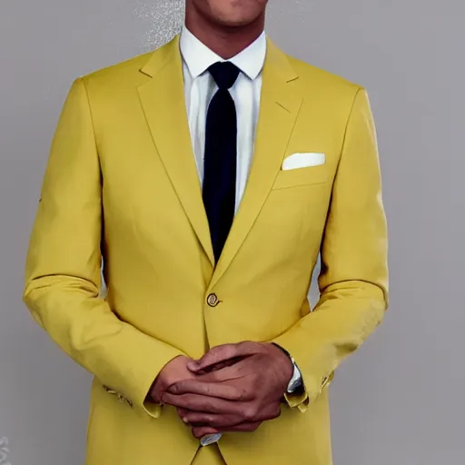 Image similar to a lemon wearing a suit