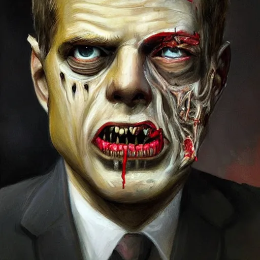 Prompt: portrait of zombie JFK with flesh peeling off his face, Greg Rutkowski