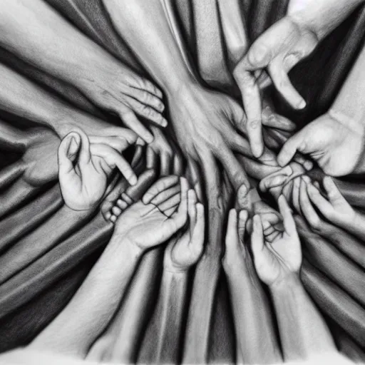 Image similar to many hands as a pencil drawing
