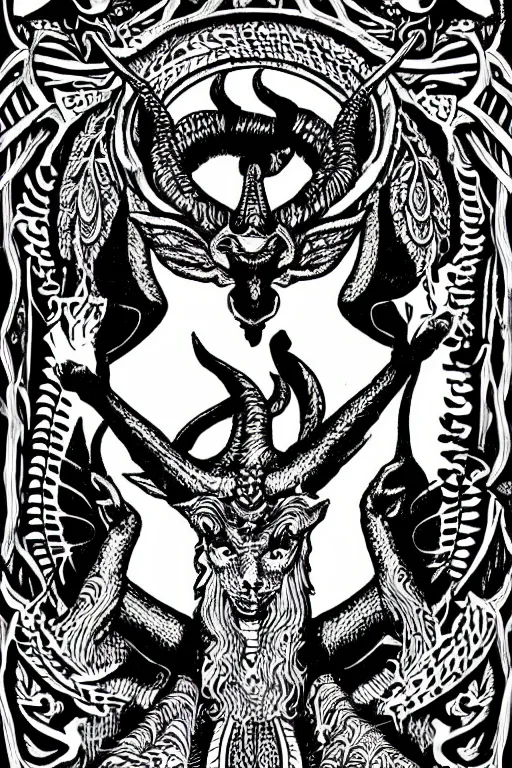 Image similar to baphomet black and white illustration