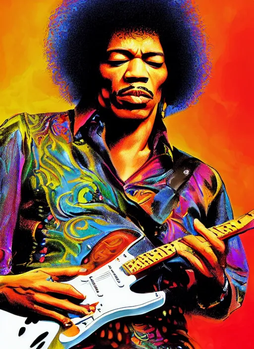 Image similar to a portrait of jimi hendrix playing guitar, digital art, highly detailed, by david cronenberg