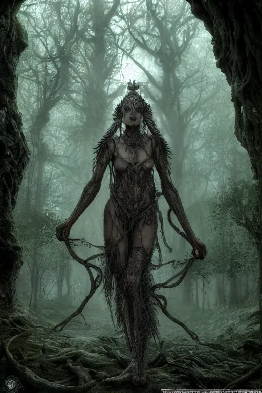 Image similar to draug at the crypt in the forest, intricate, ethereal, by luis royo, hyper detailed, weta digital, ray trace, unreal engine, trending on artist, beautifully lit, cinematic, soft light, photorealistic, volumetric, realistic, glossy, 8 k post - production, masterpiece, luxury, smooth