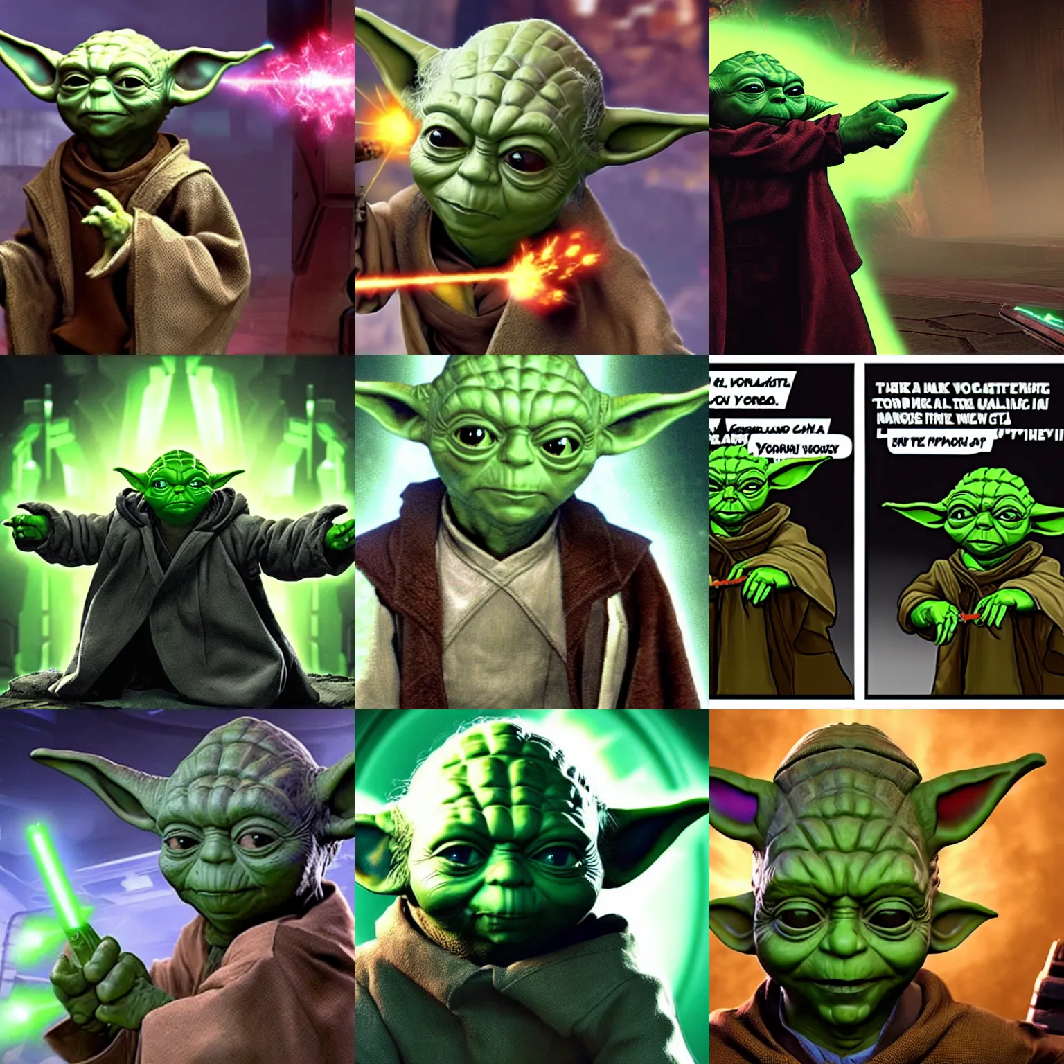 Prompt: yoda as endgame boss in the video game doom