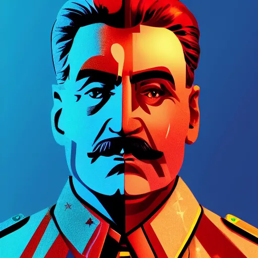 Image similar to cyberpunk joseph stalin as the leader of a futuristic communist society, cybernetics, sharp lines, digital, artstation, colored in