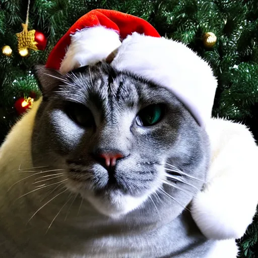 Prompt: extremely obese big fat cat, wearing santa hat,