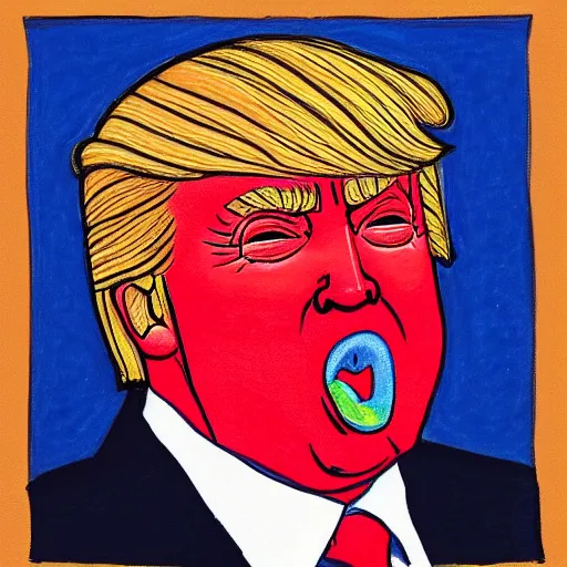 Image similar to portrait of donald trump eating a red crayon