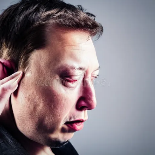 Prompt: a man who is covering his ears from a very loud noise, pained expression, stock photography, elon musk, 4 k