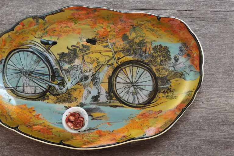 Image similar to bicyle pedal on a serving platter