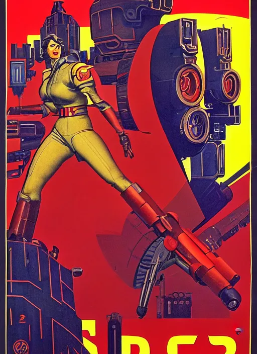 Image similar to soviet propaganda poster. cyberpunk mech pilot. portrait by jean giraud and anton otto fischer and john philip falter and will eisner and gil elvgren. realistic proportions. character art. science fiction d & d. tf 2, overwatch, rb 6 s, cyberpunk 2 0 7 7, blade runner 2 0 4 9.