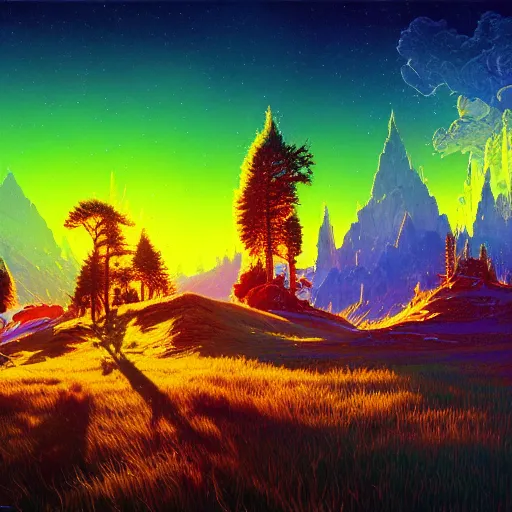 Image similar to alcohol under the microscope, Bright colors, fantastic landscape, hyperrealism, no blur, 4k resolution, ultra detailed, style of Anton Fadeev, Ivan Shishkin, John Berkey