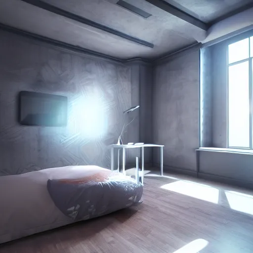 Prompt: bedroom, study room, anime, sci - fi, futuristic, aesthetic, chill, room, octane render, 8 k