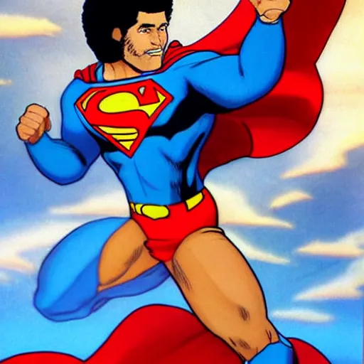 Image similar to bob ross as superman, realistic