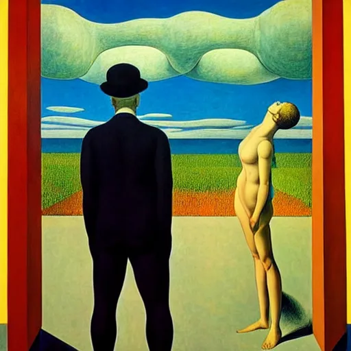 Image similar to figurative avant garde post - morden monumental dynamic interior portrait by magritte and edward hopper, inspired by william blake and gaugin, illusion surreal art, highly conceptual figurative art, intricate detailed illustration, controversial poster art