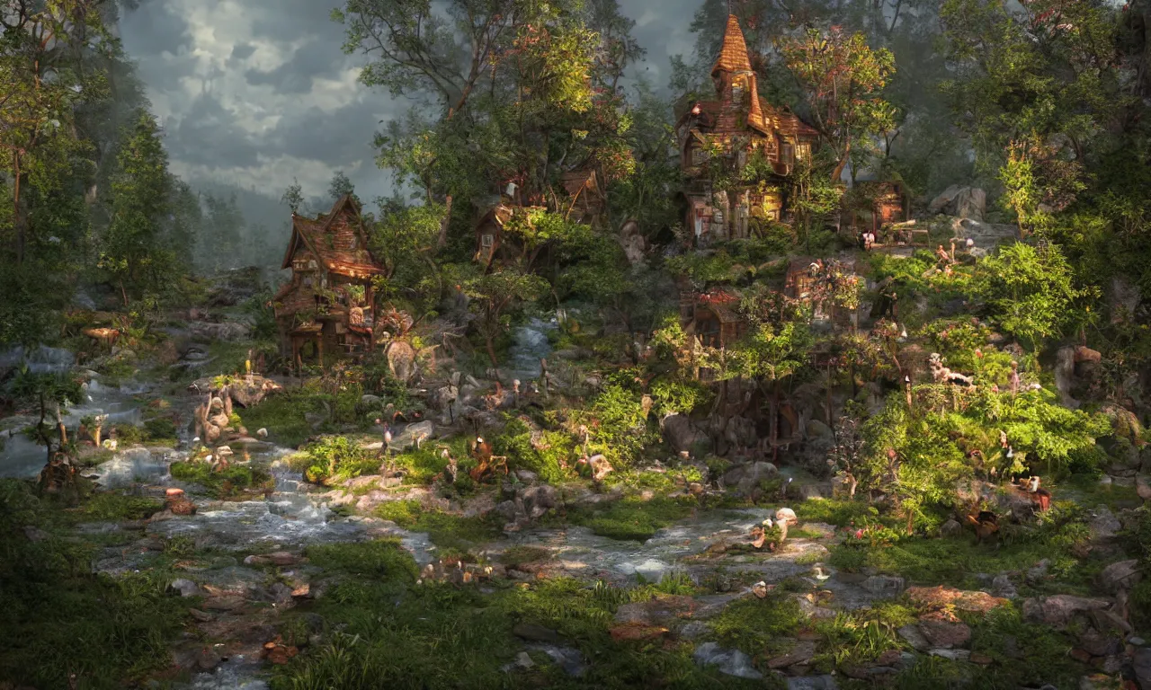 Prompt: fairy tale place, trending on artstation, by octane render