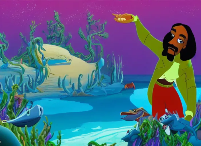 Prompt: Snoop Dogg in The Little Mermaid disney animated movie, 4K