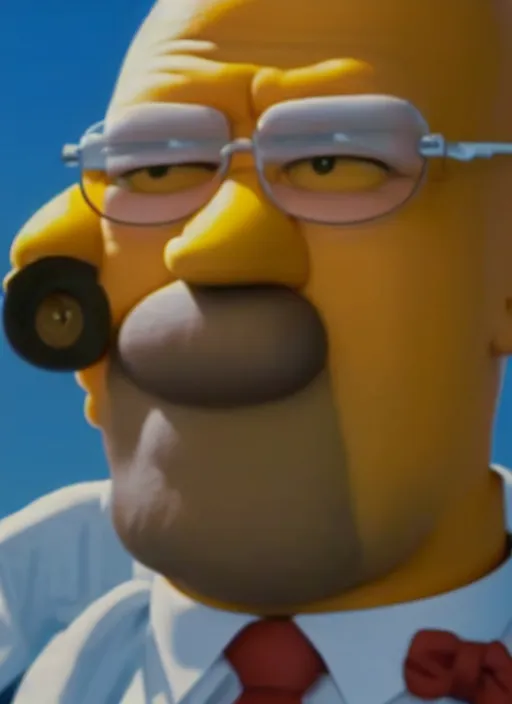 Prompt: film still of Homer Simpson as Walter White in Breaking Bad, 4k