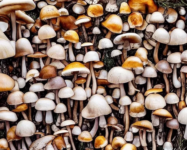 Image similar to every single variety of mushroom. landscape art. 16k photograph. as seen in my dreams by #instagram