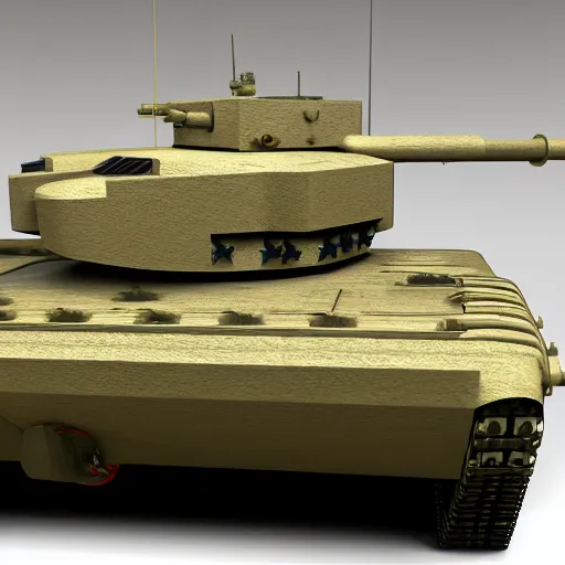 Prompt: a model of a abrams like tank, in the center of the image, tank has a large solid cannon, full view of the tank including cannon, strategy game
