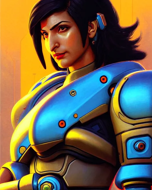 Prompt: pharah from overwatch, character portrait, portrait, close up, concept art, intricate details, highly detailed, vintage sci - fi poster, retro future, in the style of chris foss, rodger dean, moebius, michael whelan, and gustave dore
