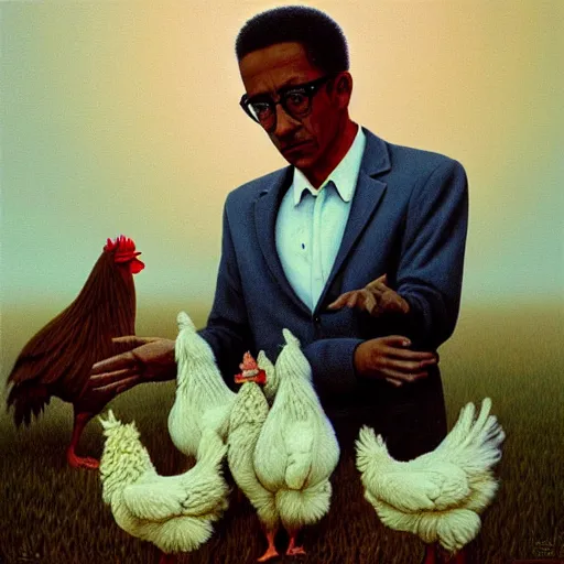 Image similar to gustavo fring and chickens as a zdzisław beksinski painting