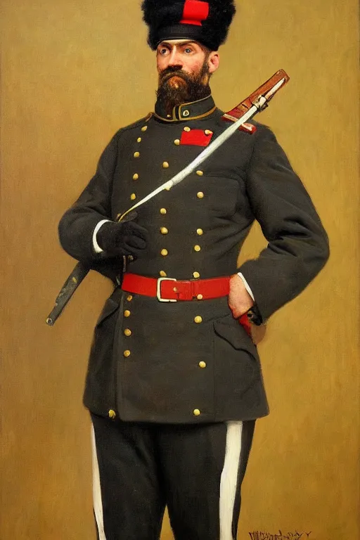 Prompt: full body portrait of the dictator of the portland trailblazers, 1 8 8 9, in full military garb, oil on canvas by william sidney mount, trending on artstation