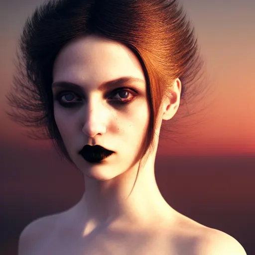 Image similar to photographic portrait of a stunningly beautiful gothic hermetic order of the golden dawn female in soft dreamy light at sunset, contemporary fashion shoot, by edward robert hughes, annie leibovitz and steve mccurry, david lazar, jimmy nelsson, breathtaking, 8 k resolution, extremely detailed, beautiful, establishing shot, artistic, hyperrealistic, beautiful face, octane render