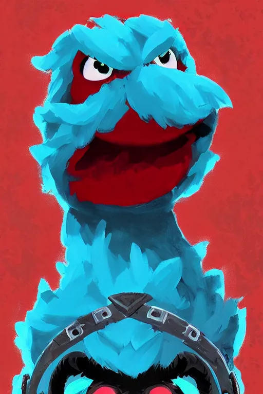 Image similar to an in game portrait of elmo from the legend of zelda breath of the wild, breath of the wild art style.