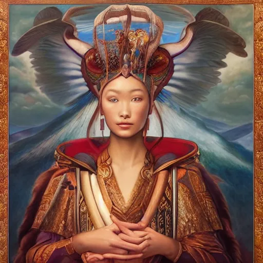 Prompt: a stunning portrait of yakut by Evelyn De Morgan and Ross Tran, rossdraws, fresco