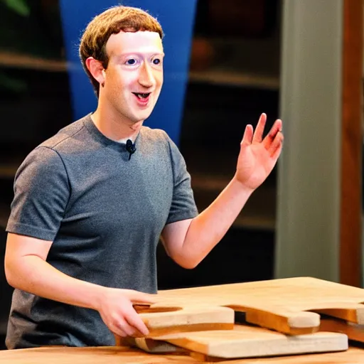 Image similar to mark zuckerberg throwing a circular wooden coaster into a fire